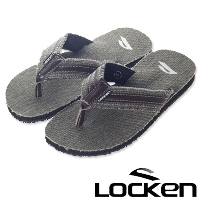 LocKen獨特設計單寧布雙材質鬚邊時尚夾腳拖涼鞋(咖啡色)
