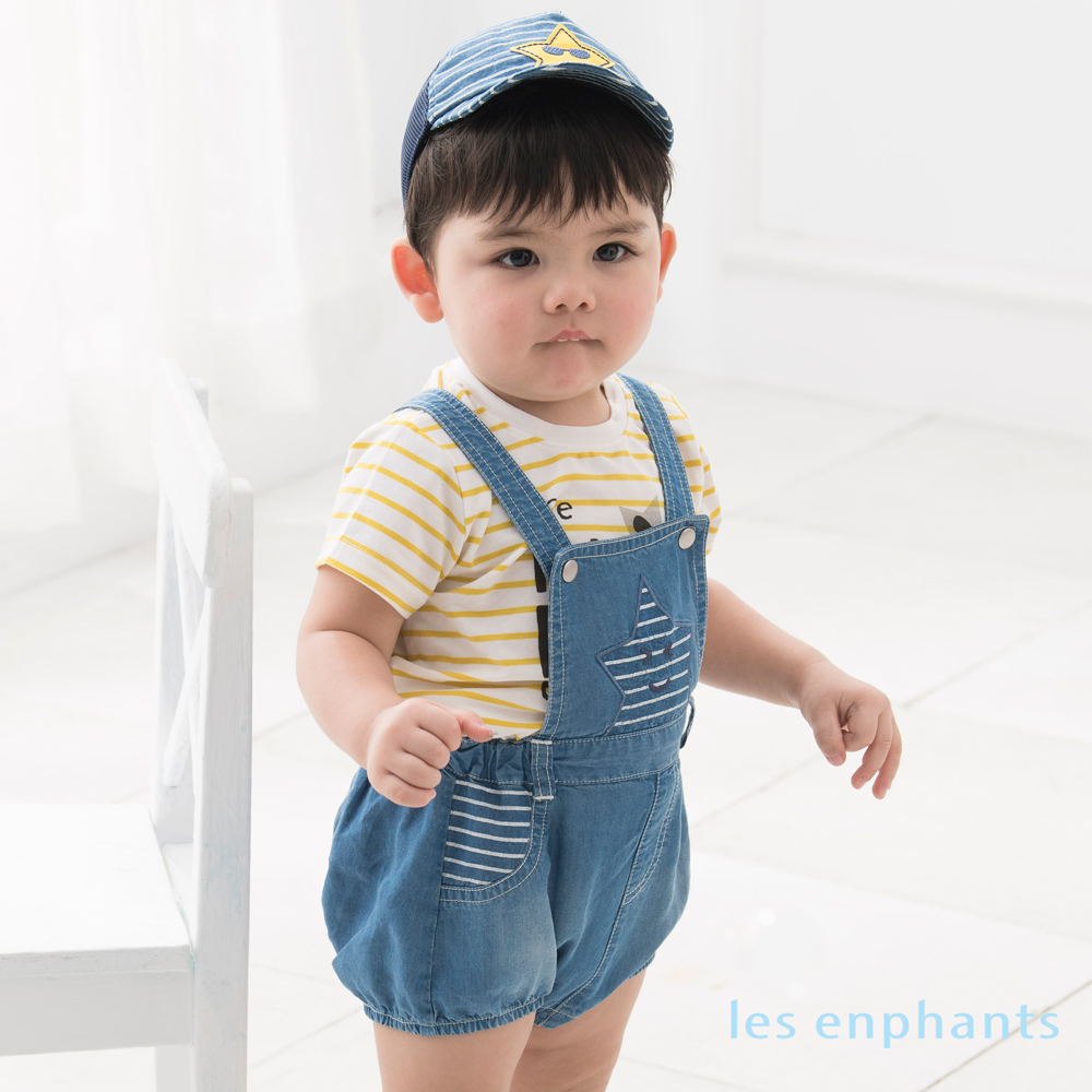 【麗嬰房】les enphants baby 帥氣星星天絲牛仔吊帶褲 牛仔藍