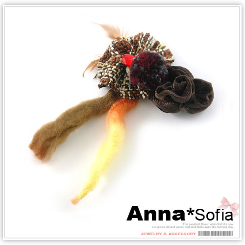 AnnaSofia 瑰麗毛呢 花朵胸針(澄咖)