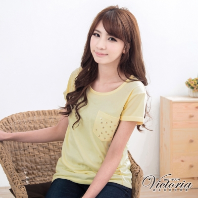 Victoria 星星貼袋T恤-女-淺黃
