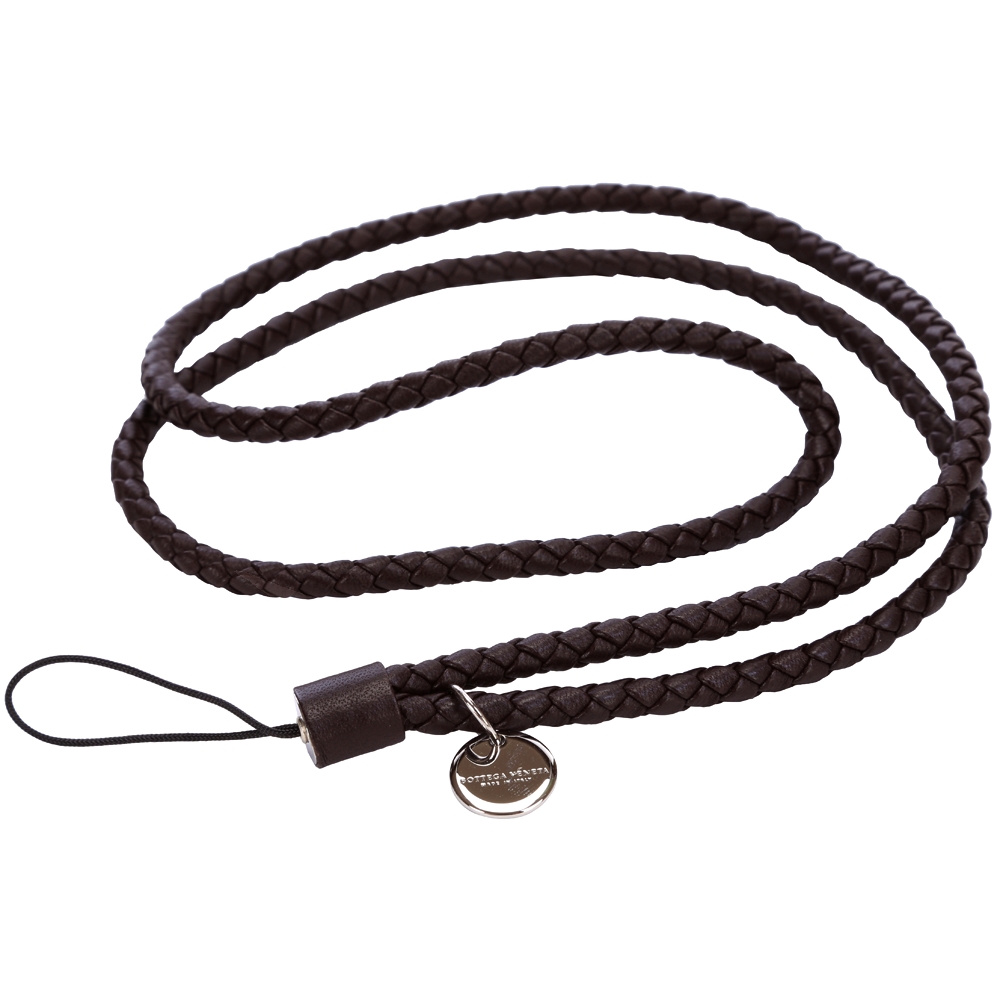 BOTTEGA VENETA BV經典小羊皮編織繩吊飾(長/深咖啡)