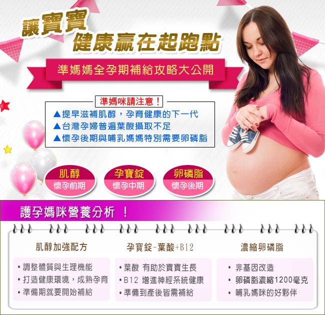 NOW健而婷 呵護孕媽咪套組(孕寶錠-葉酸B12+卵磷脂+肌醇)