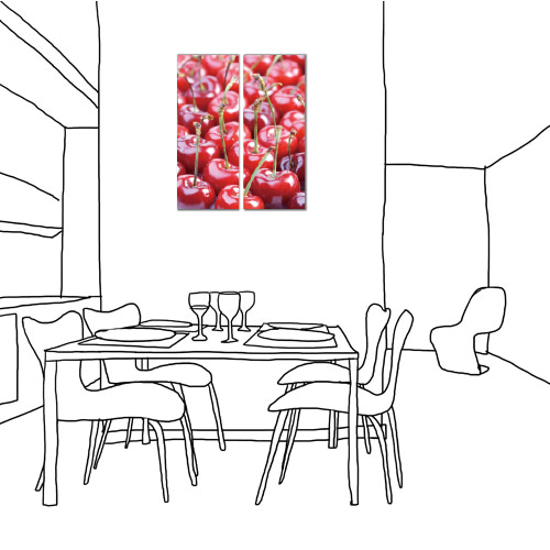 美學365-兩聯直幅有機水果甜點店餐廳飯店掛鐘無框畫掛畫-櫻桃-30x40cm