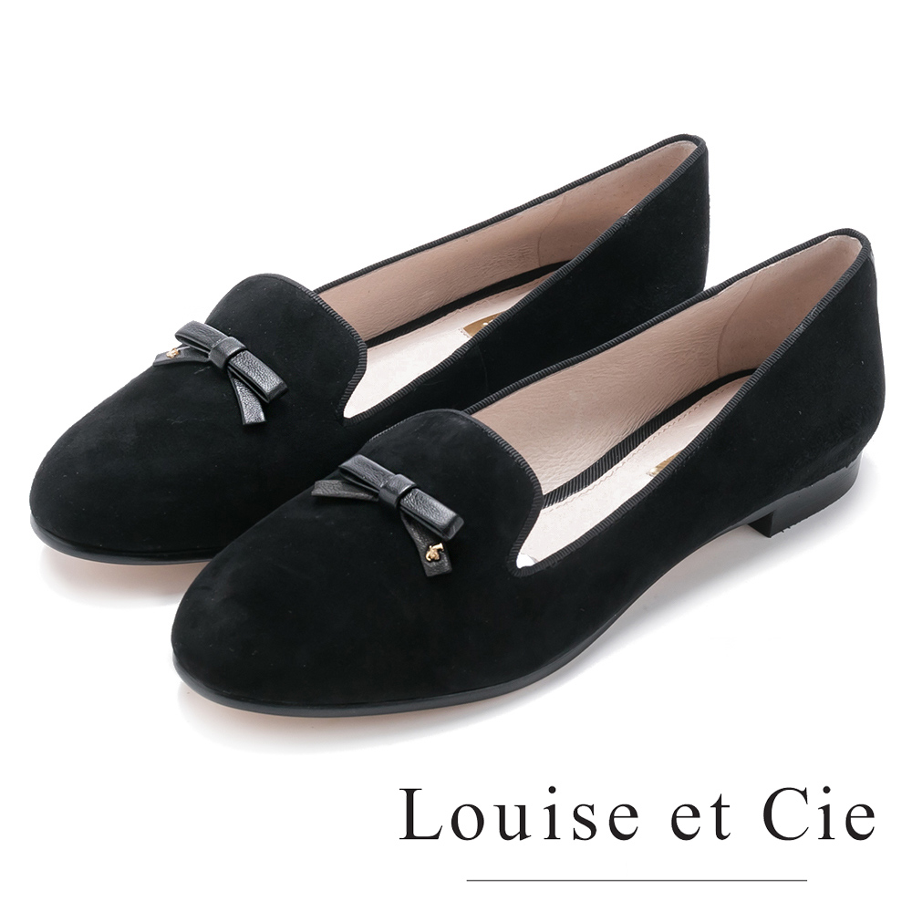 Louise et Cie 麂皮甜美蝴蝶結樂福平底鞋-黑色