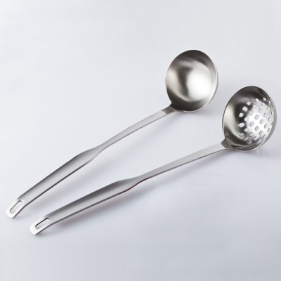 PUSH! 餐具廚房用品加厚不鏽鋼湯勺漏勺長柄盛湯勺火鍋勺兩件套裝E56