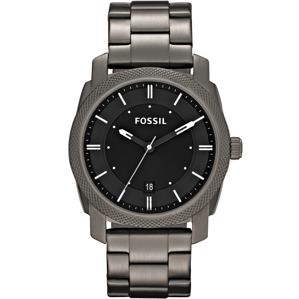 FOSSIL 爵士都會時尚腕錶-黑x槍灰色/42mm