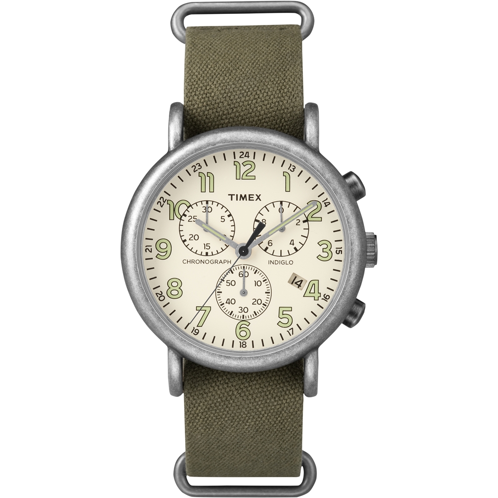 TIMEX 天美時 Weekender Chrono週末三眼計時手錶-米x綠/40mm