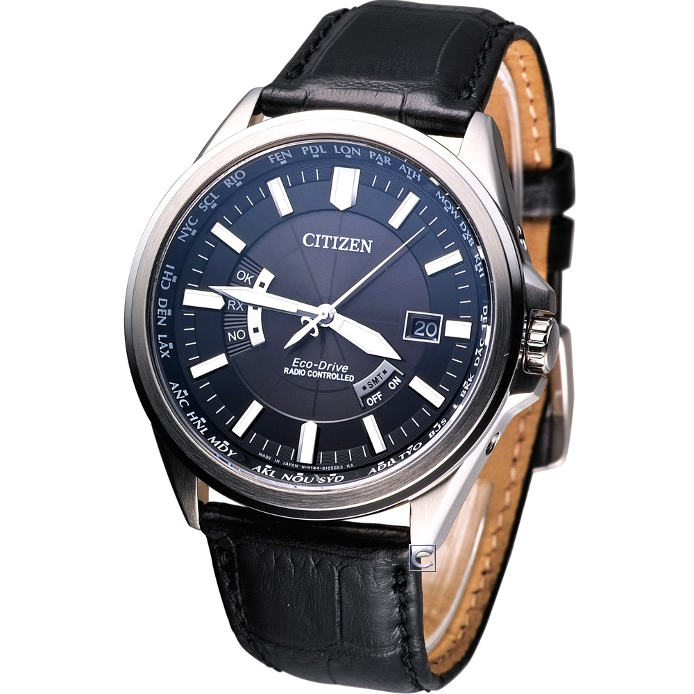 CITIZEN Eco-Drive 優雅時尚電波錶-黑/44mm