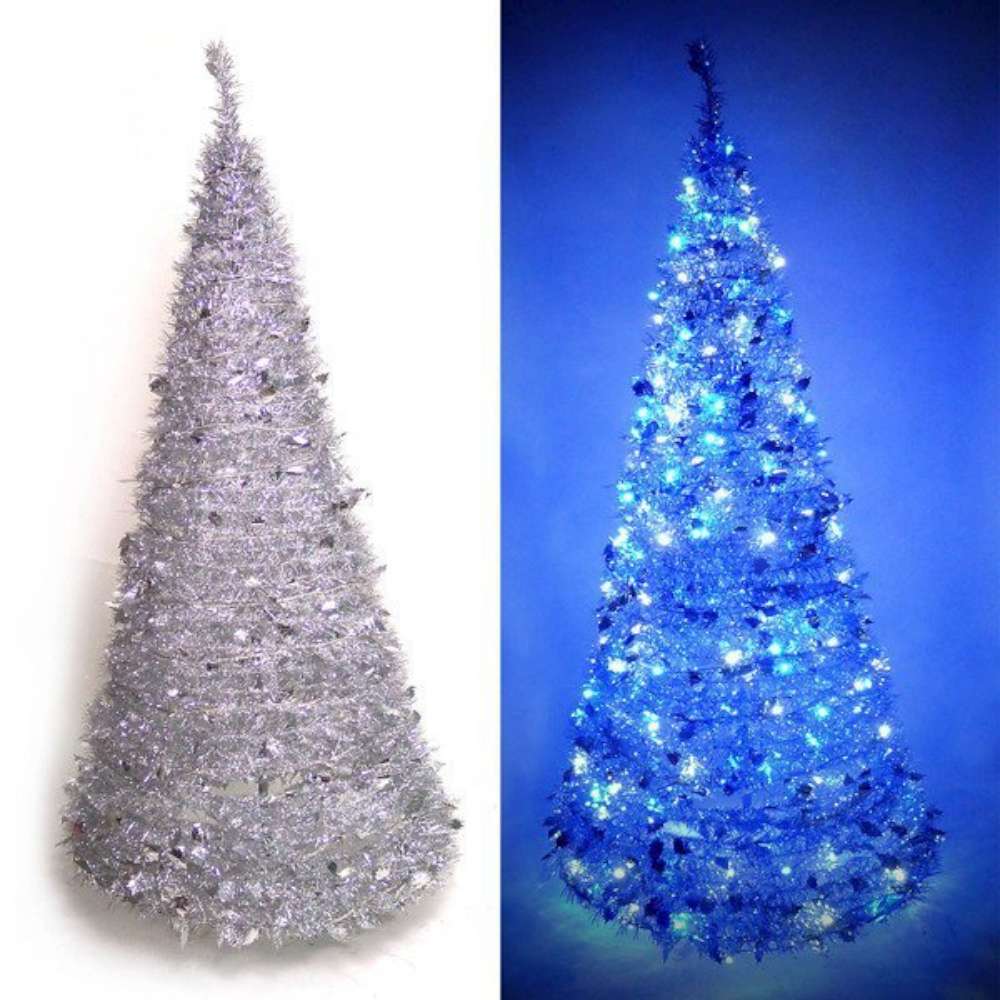摩達客 4尺(120cm) 彈簧摺疊聖誕樹(銀色系)+LED100燈串(9光色可選)