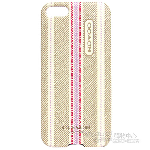 COACH 民俗風直紋iPhone5手機保護殼(卡其粉)