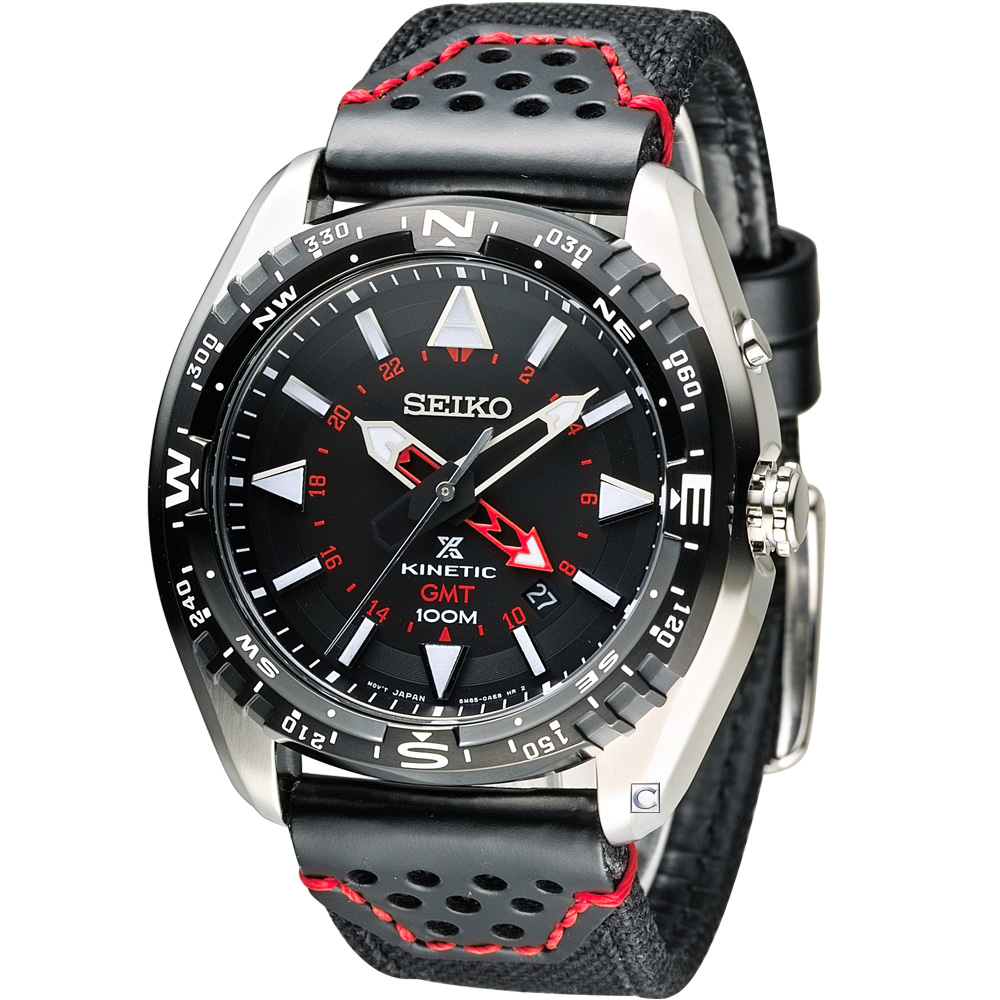 SEIKO PROSPEX GMT 兩地時間人動電能腕錶(SUN049P2)-黑/45mm