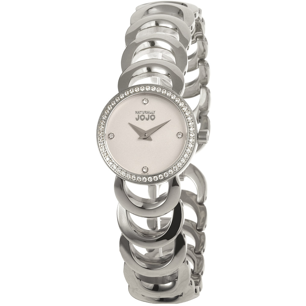 NATURALLY JOJO 奢華貴族晶鑽手鍊錶-白x銀/25mm