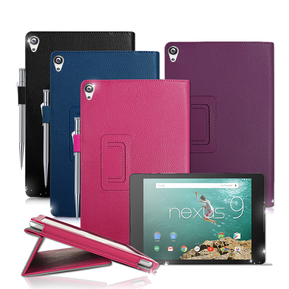 hTC & Google Nexus9 經典商務書本式 磁扣支架保護套