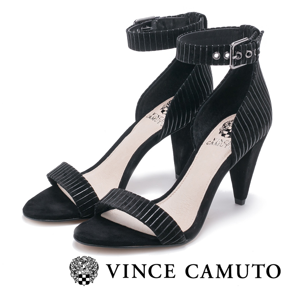 Vince Camuto 高貴麂皮一字高跟涼鞋-條紋黑