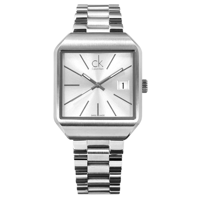 CK 爵士風尚方形日期瑞士機芯不鏽鋼手錶 銀色 32mm