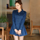 立體縫線收腰傘狀牛仔襯衫洋裝 (藍色)-2am.Korea product thumbnail 1