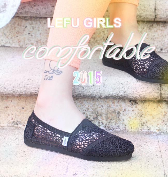 Lefu Girls Crochet 黑色針織鉤花懶人鞋