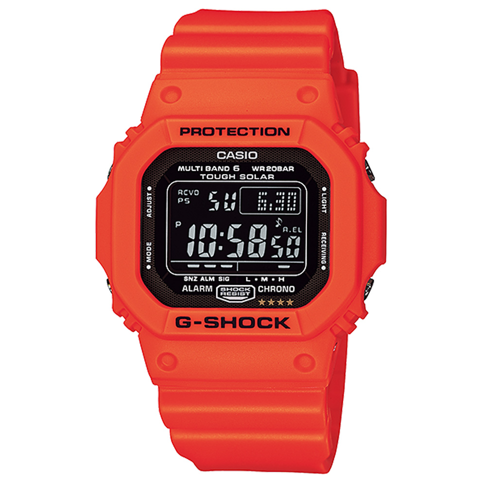 G-SHOCK 亮眼新色經典再現設計休閒電波錶-橘紅X酷黑/43.2mm