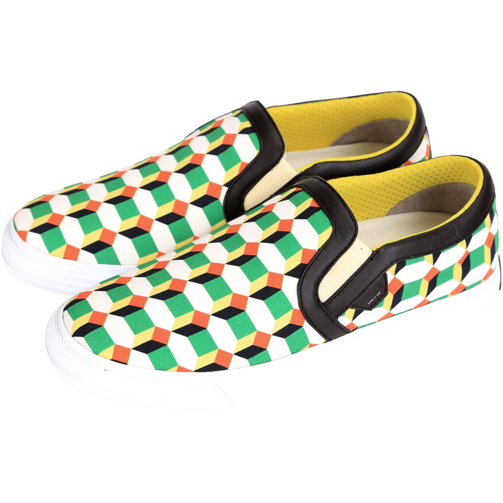 MOA SLIP ON QUADRATI 幾何圖形帆布便鞋(白x綠色)