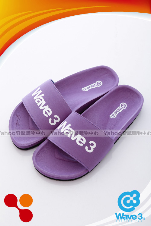 WAVE3【女】台灣製 女印刷LOGO運動休閒拖-馬卡粉紫