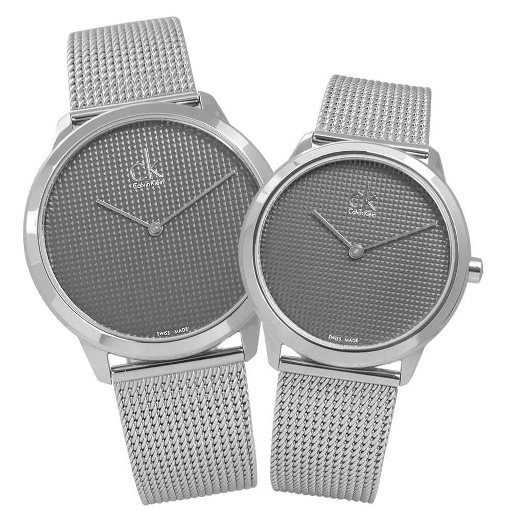 CK 經典歐美潮流菱格紋編織不鏽鋼腕錶-灰色/39mm+34mm