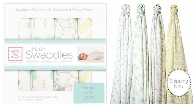 Swaddle Designs 薄棉羅紗多用途嬰兒包巾4入禮盒