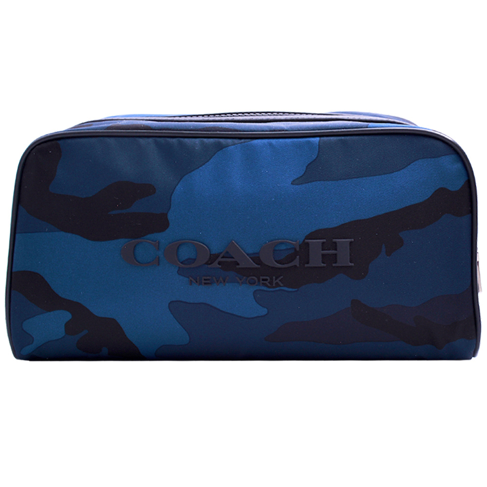 COACH  浮雕LOGO大容量迷彩旅行包/萬用包-藍