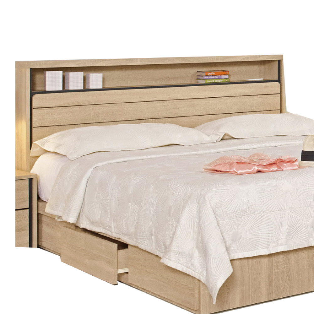 品家居 莉斯6尺橡木紋雙人加大床頭箱-182x20.5x95.9cm免組