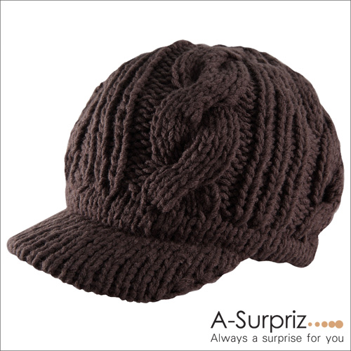A-Surpriz 甜心麻花編織護耳貝蕾帽(深咖啡)