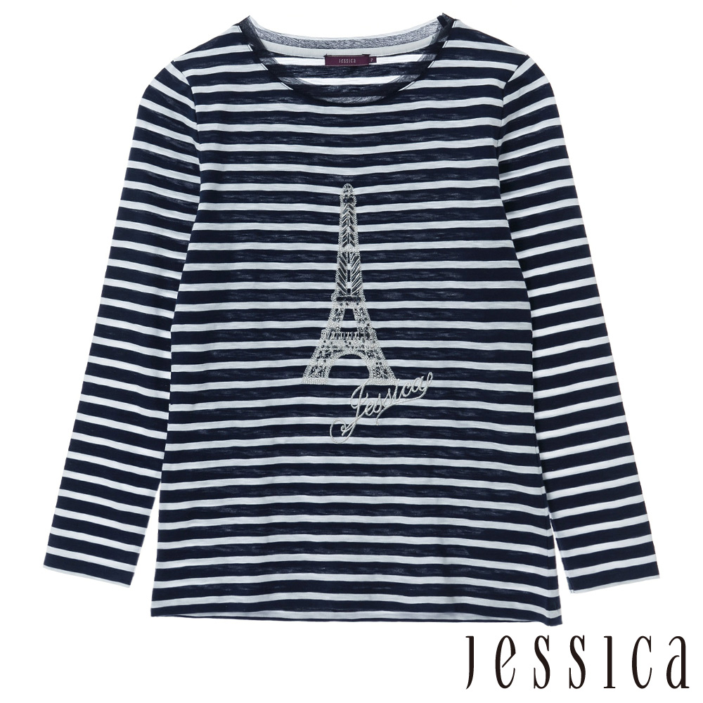 JESSICA - Paris 鐵塔條紋造型上衣（深藍）