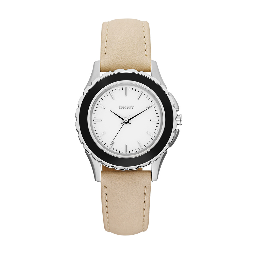 DKNY 紐約紐約時尚腕錶-銀x卡其錶帶/32mm