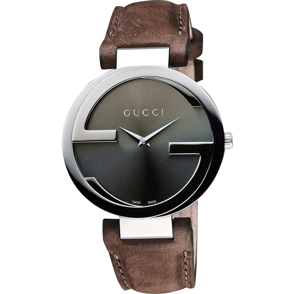 GUCCI Interlocking 時尚元素腕錶-咖啡/37mm