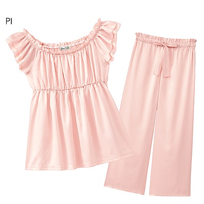 aimerfeel 緞布花邊裙襬成套家居服-粉紅色