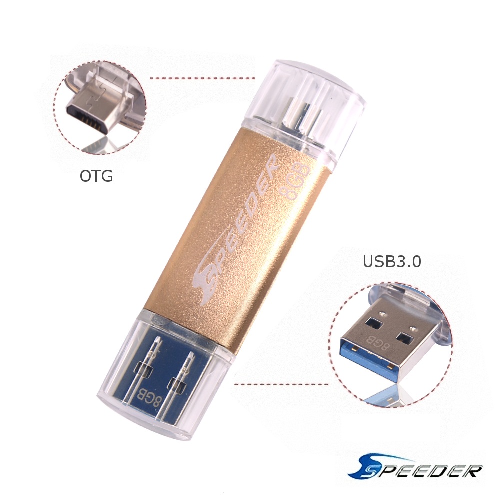 【速得Speeder】OTG雙頭隨身碟micro/USB3.0金(8GB)