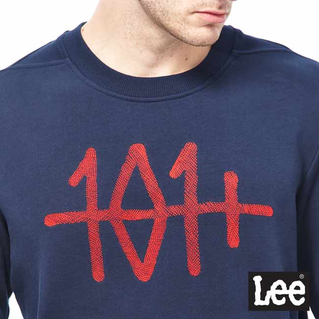 Lee 101+繡花圓領厚TEE-男款-藍色