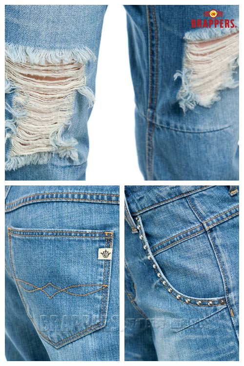 BRAPPERS 女款 BoyFriendJeans系列-女用3D八分反摺褲-藍