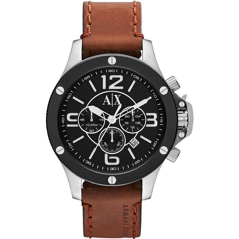 A│X Armani Exchange 重裝軍式風格計時腕錶-黑x咖啡/48mm