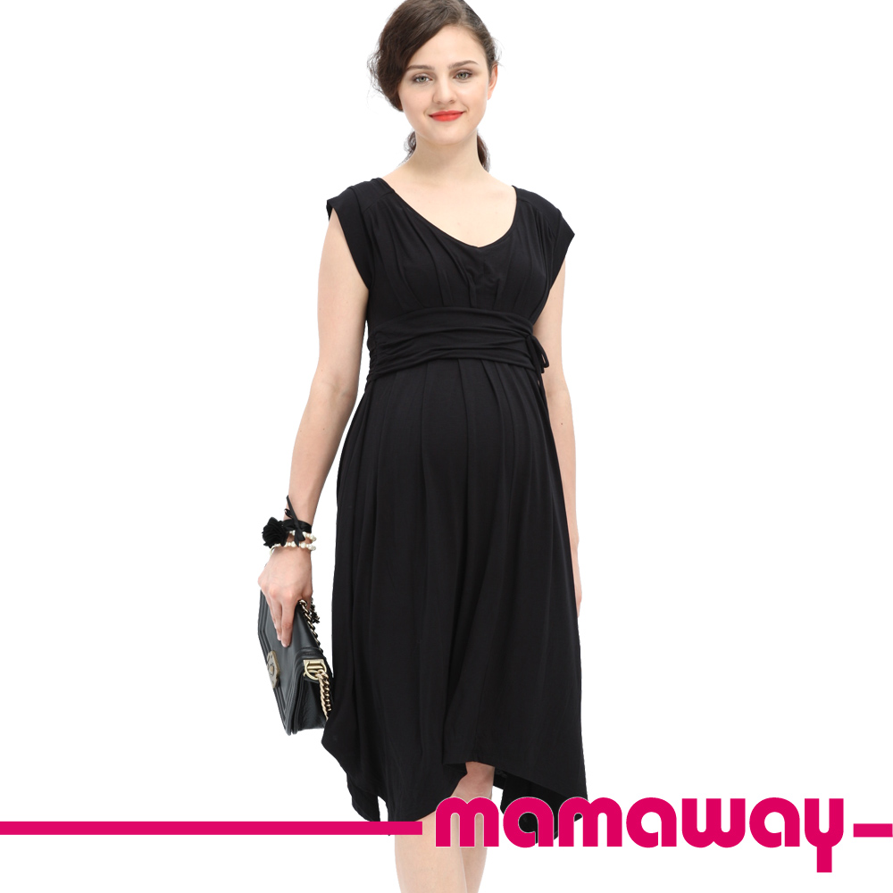 【Mamaway】V領飄逸裙襬洋裝(共兩色)
