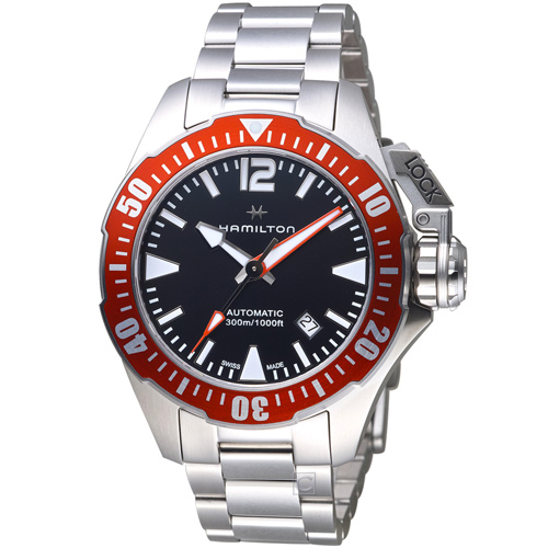 Hamilton 漢米爾頓卡其海軍系列蛙人腕錶-黑x紅/42mm