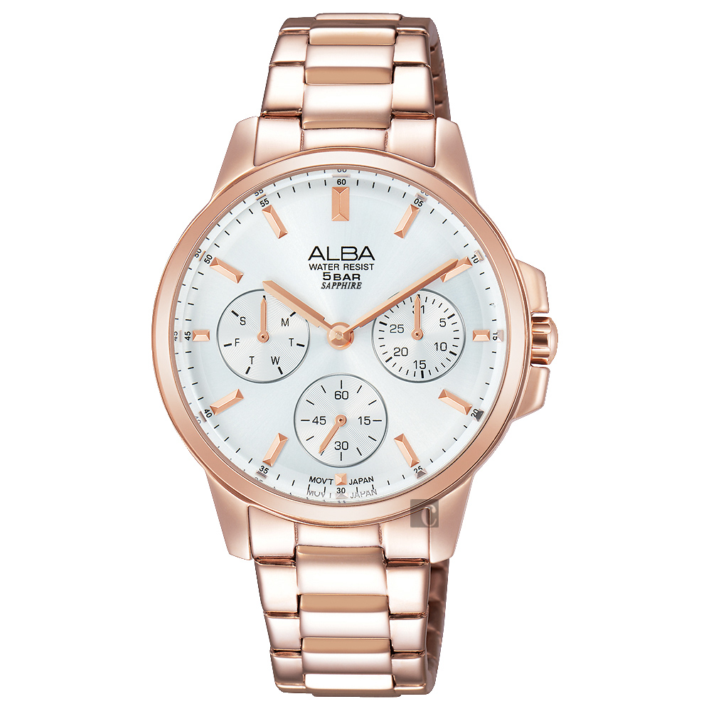 ALBA  年輕率女孩日曆腕錶(AP6510X1)-銀x玫塊金/34mm