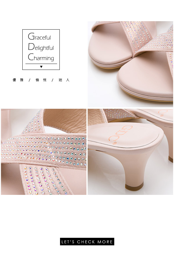 GDC-金屬質感交叉水鑽優雅低跟拖鞋-粉色