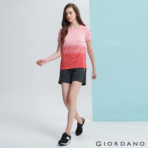 GIORDANO 女裝G-MOTION運動彈力短袖T恤-90 天竺葵粉紅