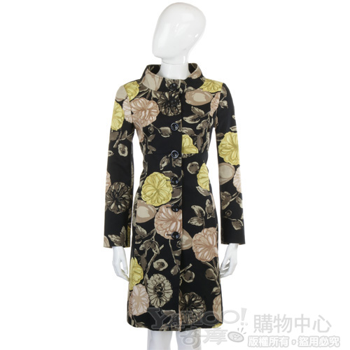 MOSCHINO 黑色花朵圖騰飾長版外套