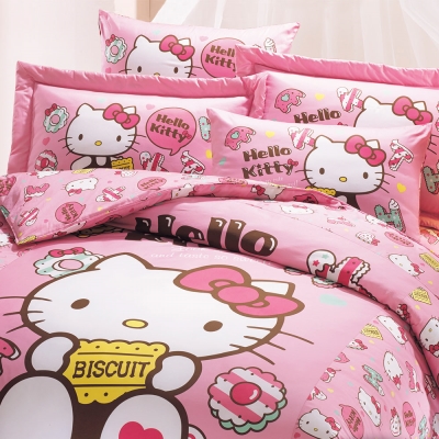 鴻宇 抗菌 Hello Kitty 繽紛甜心-雙人四件式兩用被床包組