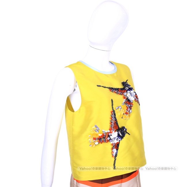 MSGM 黃色亮片小鳥造型無袖上衣