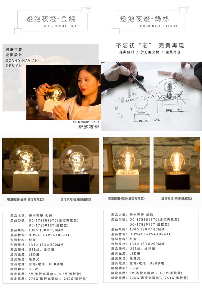 法國三寶貝黑色遙控LED燈泡造型夜燈 兩型 錢幣鎢絲