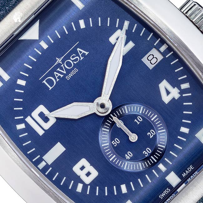 DAVOSA Evo 1908 復刻獨立酒桶小秒針手錶-藍x/藍色皮帶/36mm