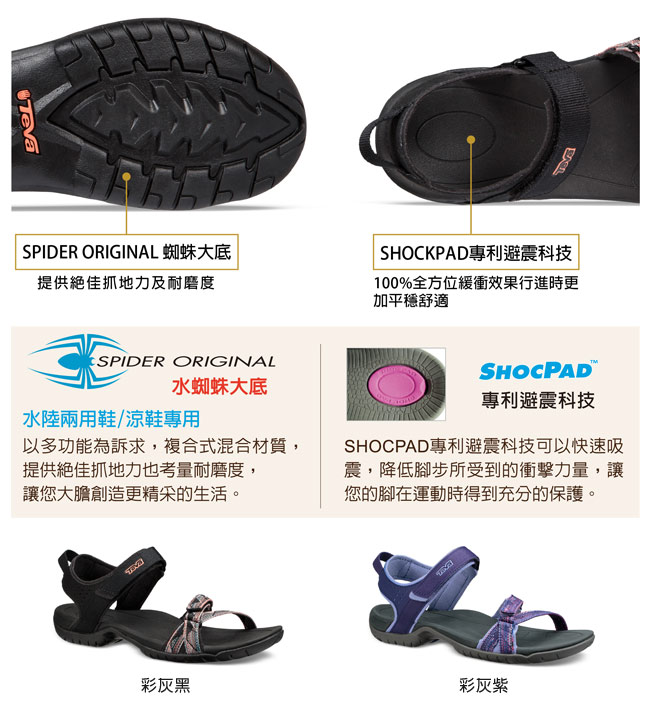 TEVA 美國 女 Verra 多功能運動涼鞋 彩灰黑