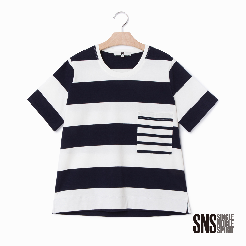 SNS 現代休閒率性寬條紋短袖上衣(2色)