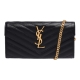 YSL MONOGRAM系列V字縫線魚子醬牛皮金屬LOGO暗釦手拿長夾(黑_附肩背鍊帶) product thumbnail 1